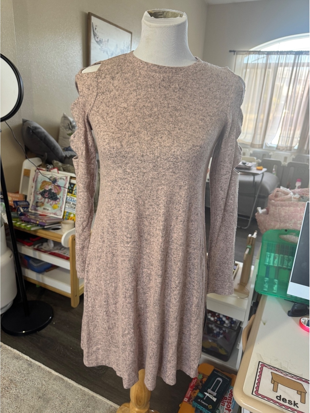 By & By Rose Cold Shoulder Swing Dress Small NWT Long Sleeve Knit